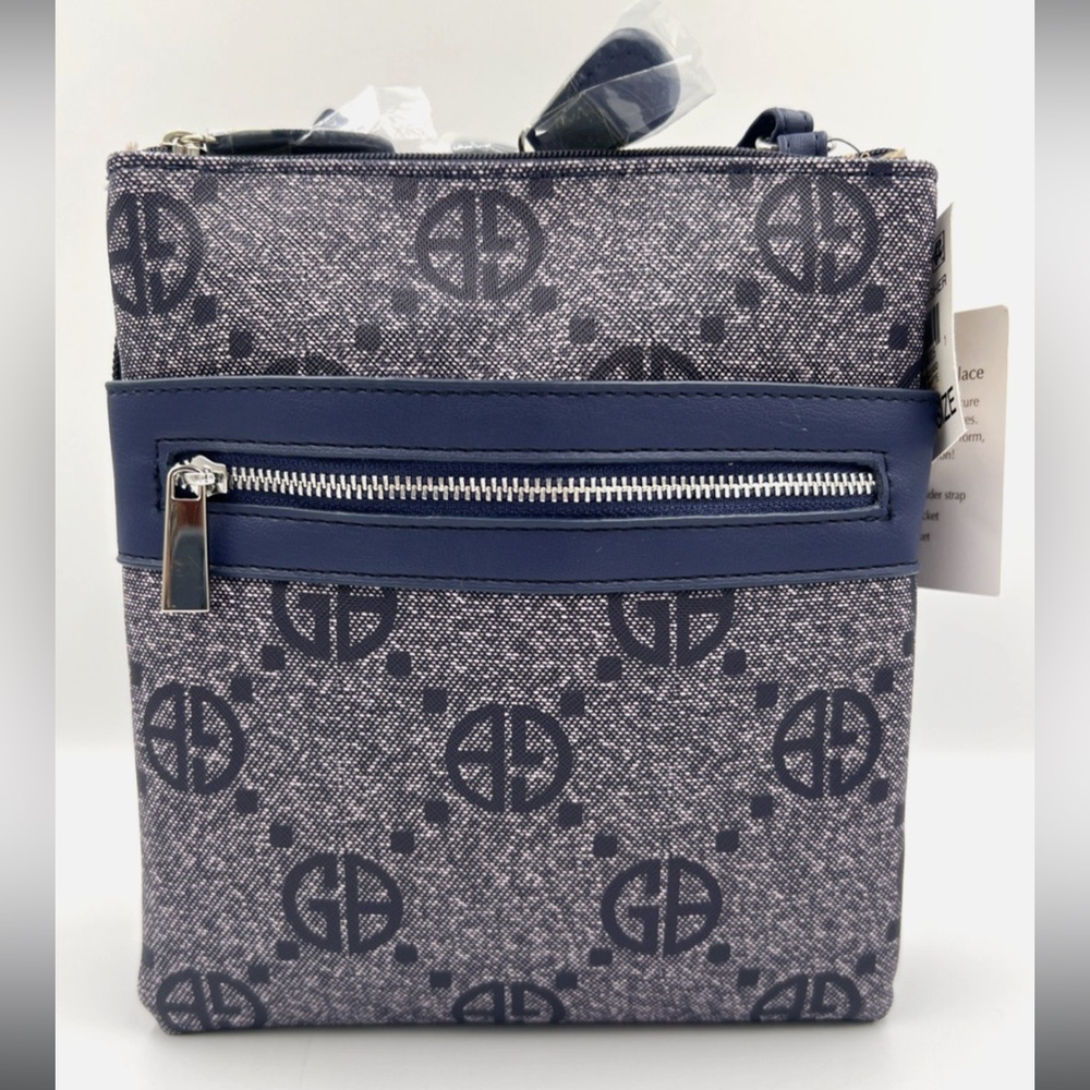 GIANI BERNINI Dasher Faux Leather Triple Zip Crossbody Logo Print Navy (177)